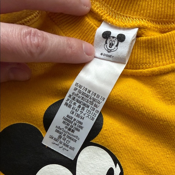 Disney Yellow Mickey Mouse Sweatshirt Size 7/8 - Picture 2 of 5